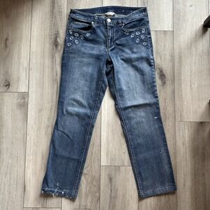 Christopher & Banks Jeans Women's Sz. 8 Blue Tapered Distressed Sequin Accents